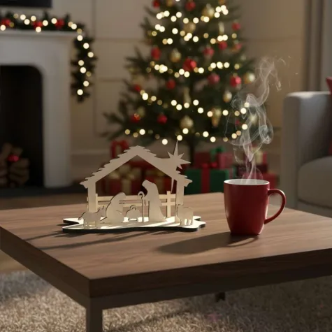 dekoracja drewniana szopka 15x12 cm