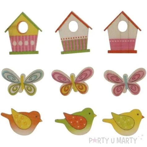 dekoracja drewniana wielkanoc domki motyle i ptaszki titanum 27 szt