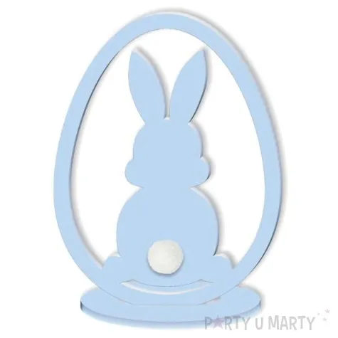 dekoracja drewniana zajaczek pastelowy w jaju blekitny 12 cm