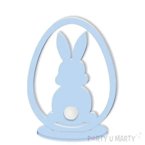 dekoracja drewniana zajaczek pastelowy w jaju blekitny 8 cm