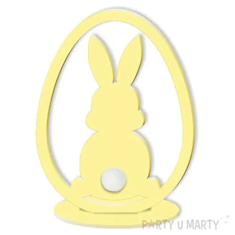 dekoracja drewniana zajaczek pastelowy w jaju kremowy 12 cm