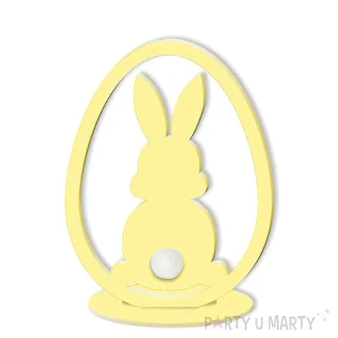 dekoracja drewniana zajaczek pastelowy w jaju kremowy 8 cm