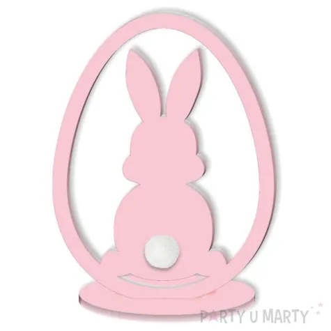 dekoracja drewniana zajaczek pastelowy w jaju rozowy 12 cm