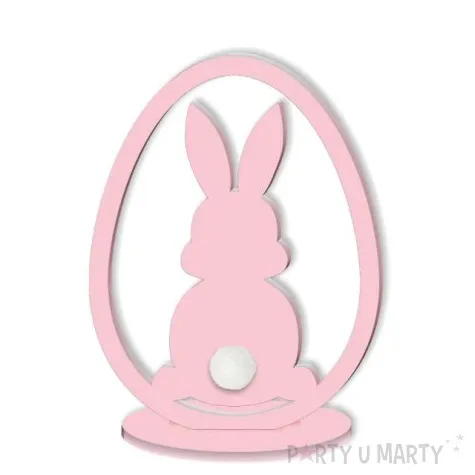 dekoracja drewniana zajaczek pastelowy w jaju rozowy 8 cm