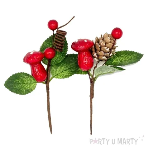 dekoracja galazki dekoracyjne jarzebina z szyszkami i muchomorkami czerwony aliga 2 szt