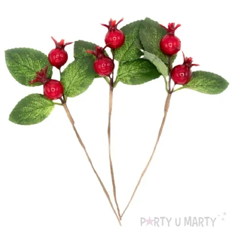 dekoracja galazki dzika roza czerwony aliga 3 szt