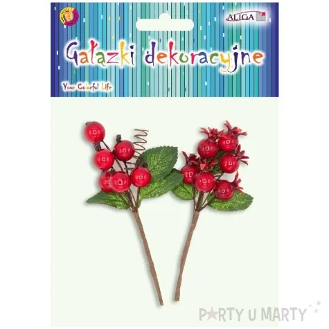 dekoracja galazki dzika roza i ostrokrzew czerwony aliga 2 szt