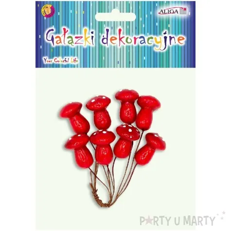 dekoracja galazki grzybki muchomory czerwony aliga 3 szt