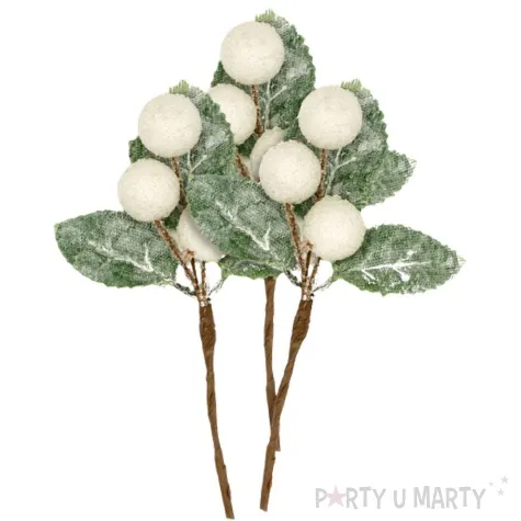 dekoracja galazki jarzebiny oszronione kulki bialy aliga 3 szt