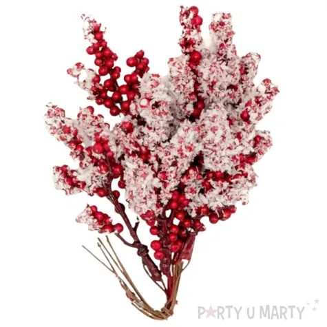 dekoracja galazki jarzebiny oszronione kulki czerwony aliga 6 szt