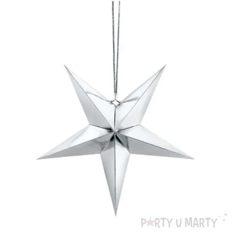 dekoracja gwiazda 3d papierowa partydeco srebrna 30cm