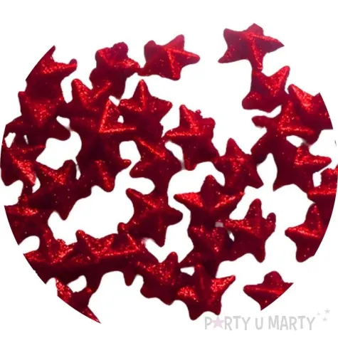 dekoracja gwiazdki brokatowe czerwony aliga 2 cm 35 szt