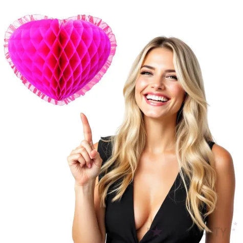 dekoracja honeycomb serce fuksja 45 cm funny fashion