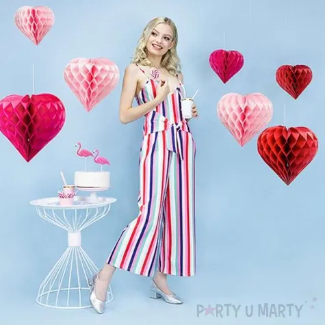 dekoracja honeycomb serce partydeco czerwone 30 cm