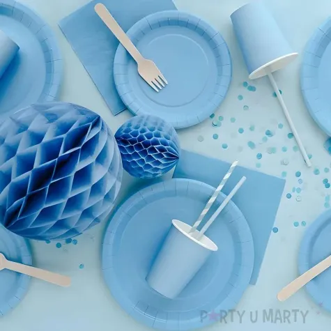 dekoracja jednorazowa zastawa stolowa talerzyki papierowe monokolor niebieskie 18 cm 6 szt