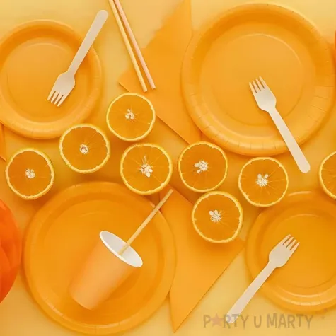 dekoracja jednorazowa zastawa stolowa talerzyki papierowe monokolor pomaranczowe 23 cm 6 szt