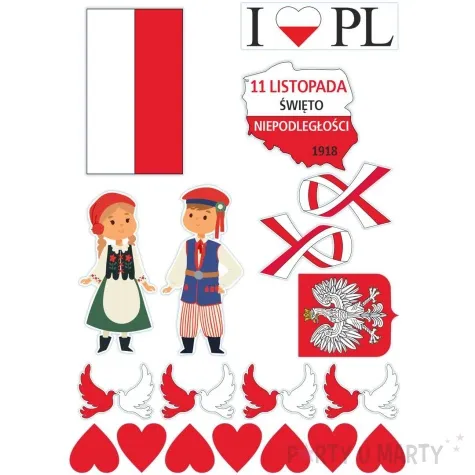 dekoracja kartonowa 11 listopada lalki w strojach ludowych 1 kompl