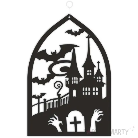 dekoracja kartonowa kosciol i cmentarz czarna 25 cm