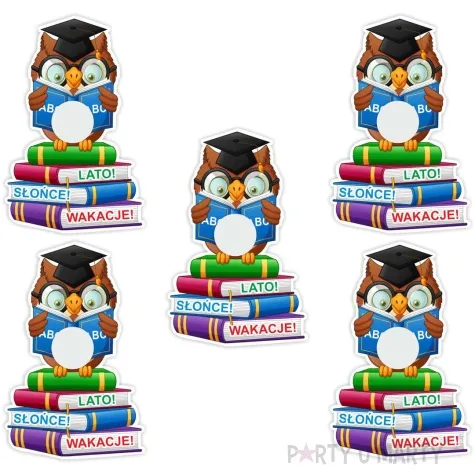 dekoracja kartonowa madra sowa na lizak wakacje 5 szt