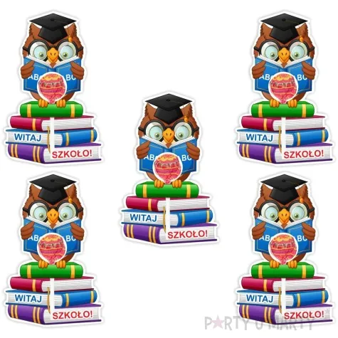 dekoracja kartonowa madra sowa na lizak witaj szkolo 5 szt