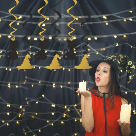 dekoracja kartonowa swiderki wiszace andrzejkowe czary czarno zlote x6