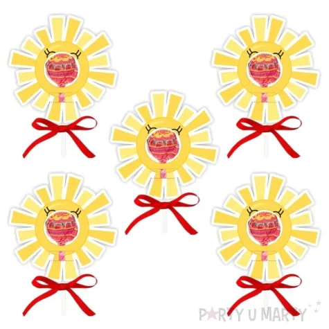 dekoracja kartonowa wakacyjne sloneczko na lizak 5 szt