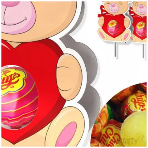 dekoracja kartonowa walentynki mis z kokardka na lizak 5 szt