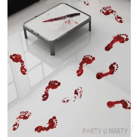 dekoracja krwawe slady stopy halloween czerwony guirca 2 x 25 cm