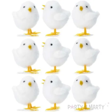 dekoracja kurczaki bialy partydeco 7 cm 9 szt