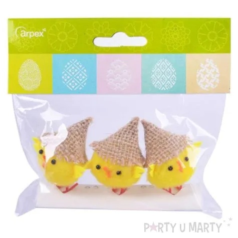 dekoracja kurczaki w kapeluszach 6 cm arpex 3 szt
