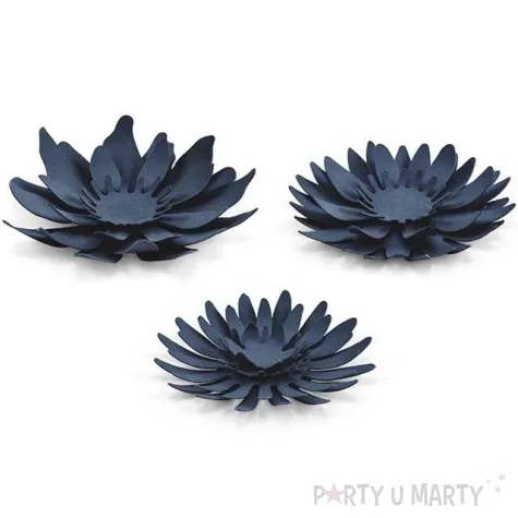 dekoracja kwiat 3d papierowa granatowy ciemny mix partydeco 3 szt