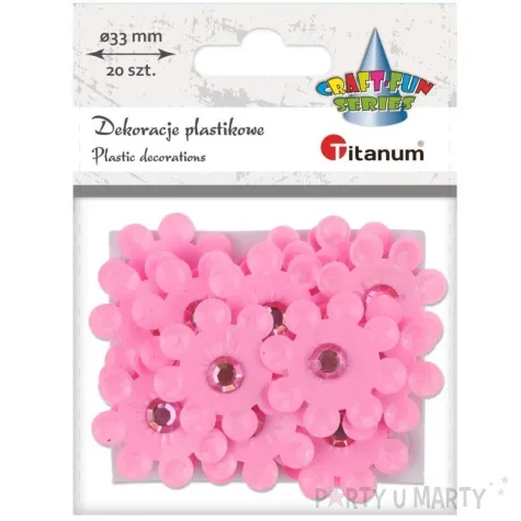 dekoracja kwiaty z cyrkoniami rozowy 33 mm 20 szt