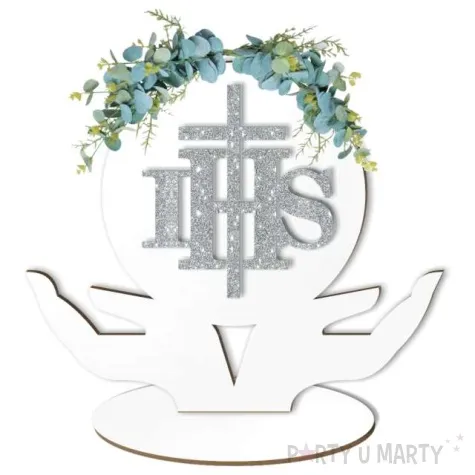 dekoracja laminowana dlonie ihs srebrny brokat 25x21 cm