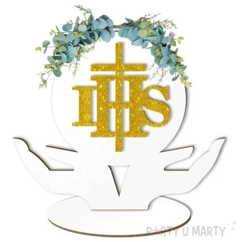 dekoracja laminowana dlonie ihs zloty brokat 25x21 cm