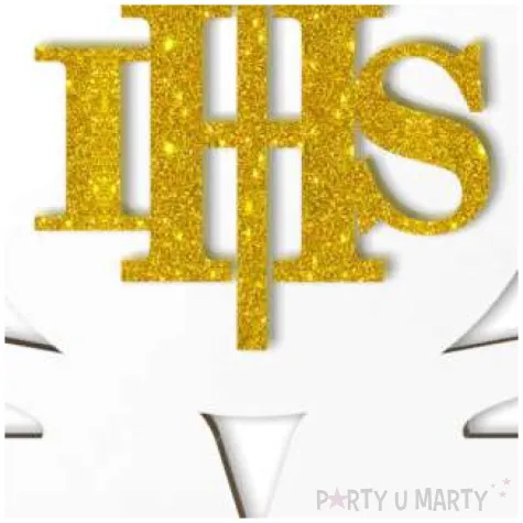 dekoracja laminowana dlonie ihs zloty brokat 25x21 cm