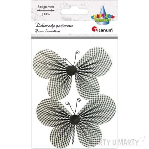 dekoracja motyle papierowe w krate czarno biale titanum 4 5 cm 2 szt
