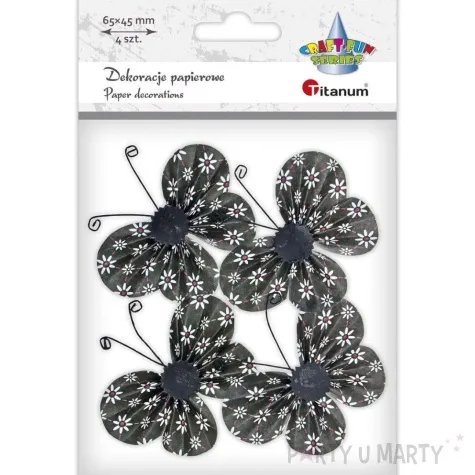 dekoracja motyle papierowe w kwiaty czarne titanum 4 5 cm 4 szt