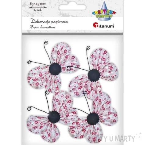 dekoracja motyle papierowe w kwiaty i mandale rozowe titanum 4 5 cm 4 szt