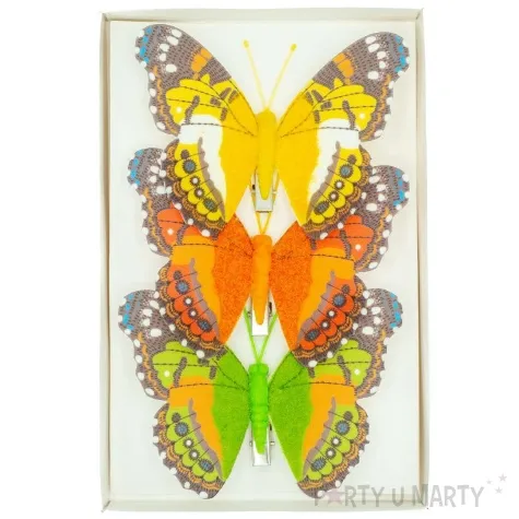 dekoracja motyle z klipsem mix 12 cm 3 szt