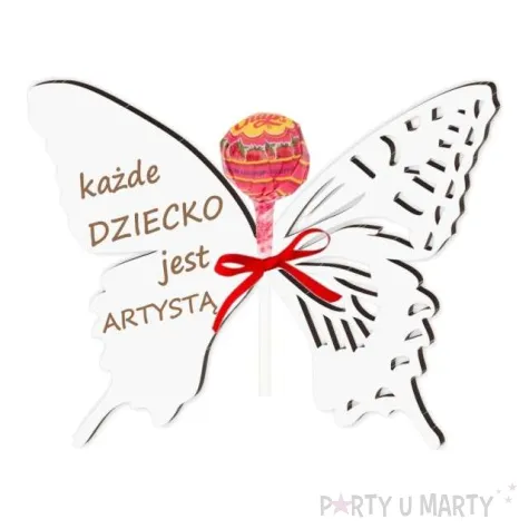 dekoracja motylek na lizak dziecko artysta biala 14 cm