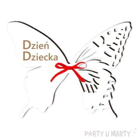 dekoracja motylek na lizak dzien dziecka biala 14 cm