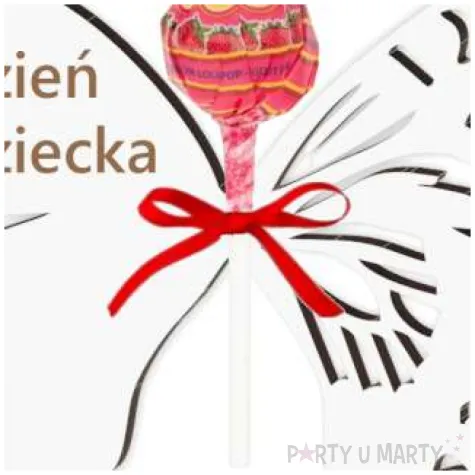dekoracja motylek na lizak dzien dziecka biala 14 cm