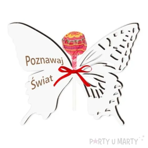 dekoracja motylek na lizak poznawaj swiat biala 14 cm