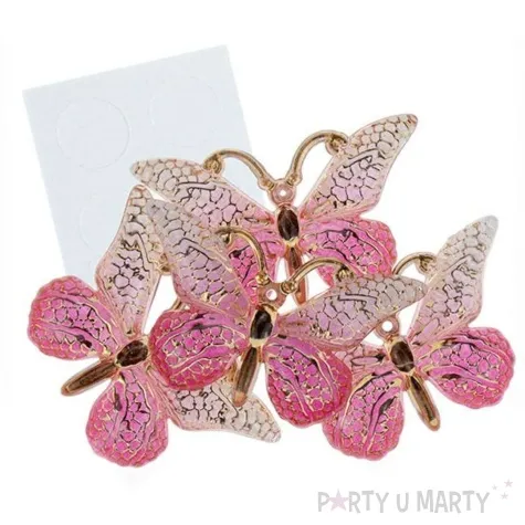 dekoracja motylki samoprzylepne rozowo zloty titanum 4 szt