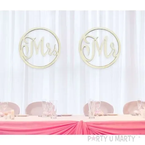 dekoracja mr mrs w kole drewniana godan 42 cm 2 szt