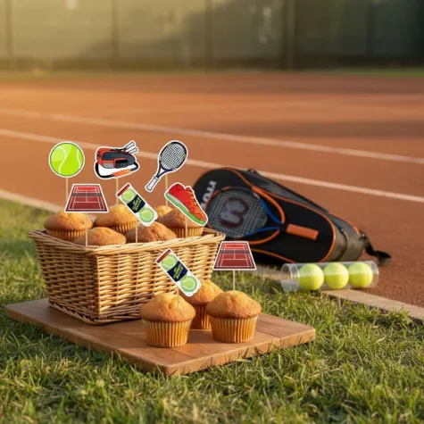 dekoracja muffinek na urodziny pikery tenis ozdoba na babeczki szpilki 6 szt