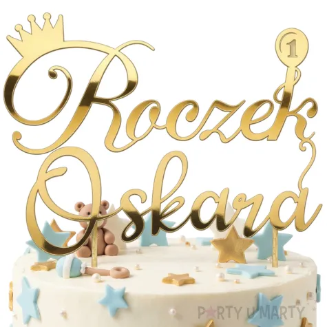 dekoracja na 1 urodziny roczek chlopca dziewczynki topper na tort personalizacja imie zloty