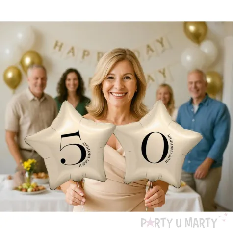 dekoracja na 10 20 30 40 50 60 70 80 90 urodziny balon foliowy gwiazda cyfra 0 kremowy 18 dgt