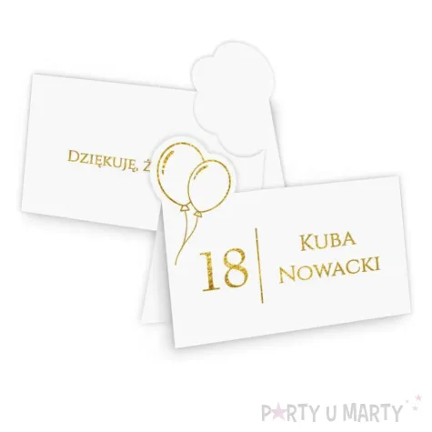 dekoracja na 18 30 40 urodziny wizytowki winietki na stol balony personalizacja pozlacane x5