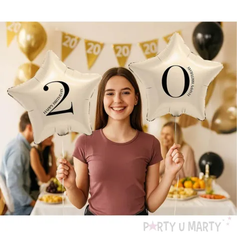 dekoracja na 2 12 20 25 32 42 52 62 72 urodziny balon foliowy gwiazda cyfra 2 kremowy 18 dgt